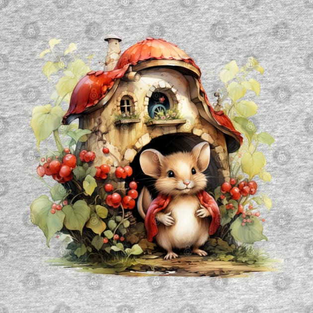 Mouse wearing red shawl  Mushroom House by tfortwo